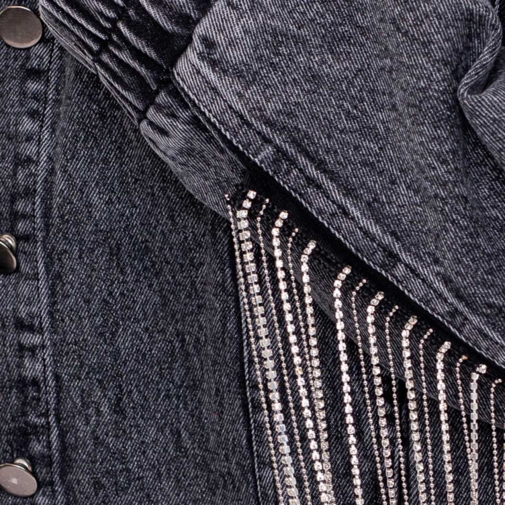 🚨LAST SMALL EVER🚨Last Call Rhinestone Fringe Denim Jacket - Picture 7 of 16